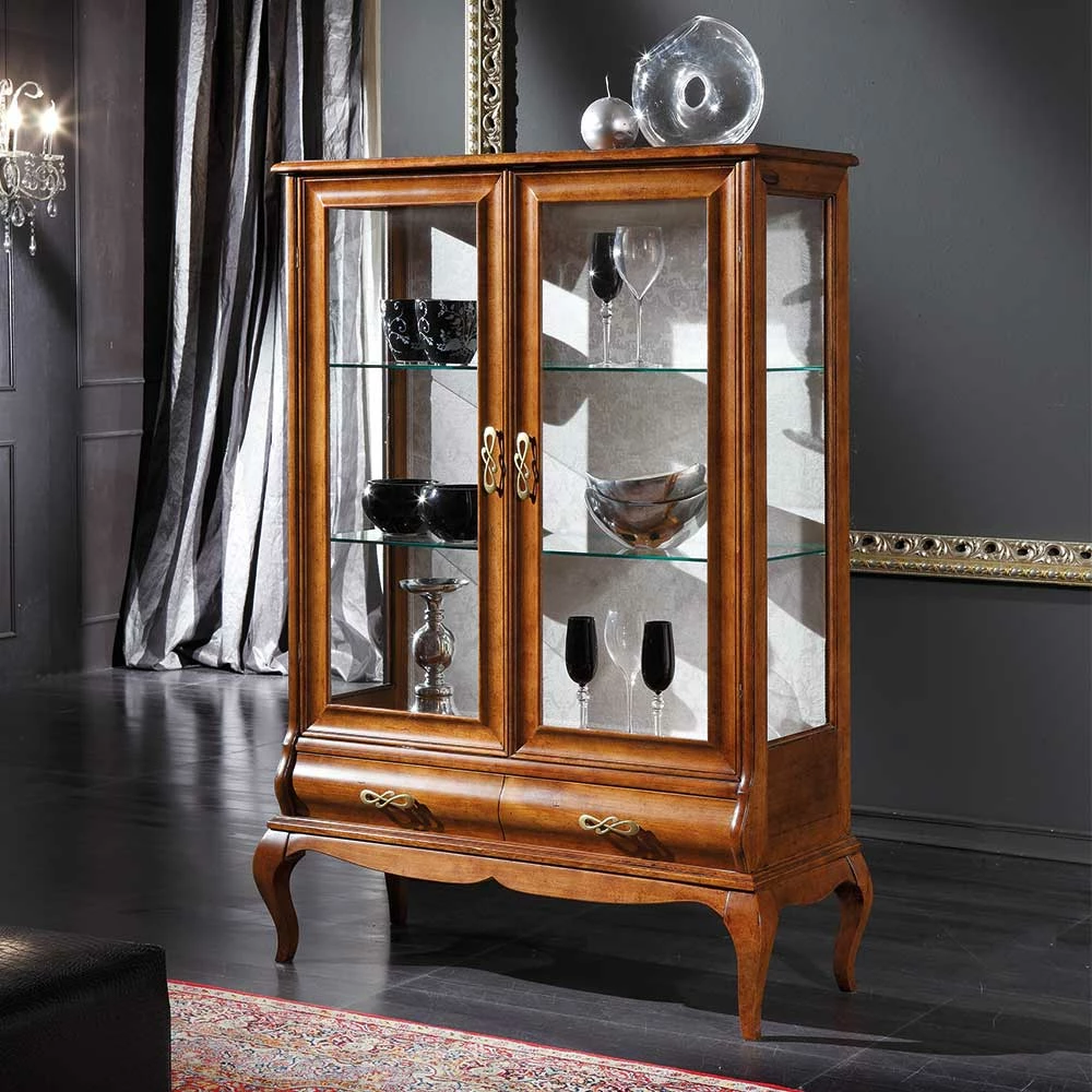 Italienische Doppeltür Vitrine In Nussbaumfarben - Motiz – Bild 2