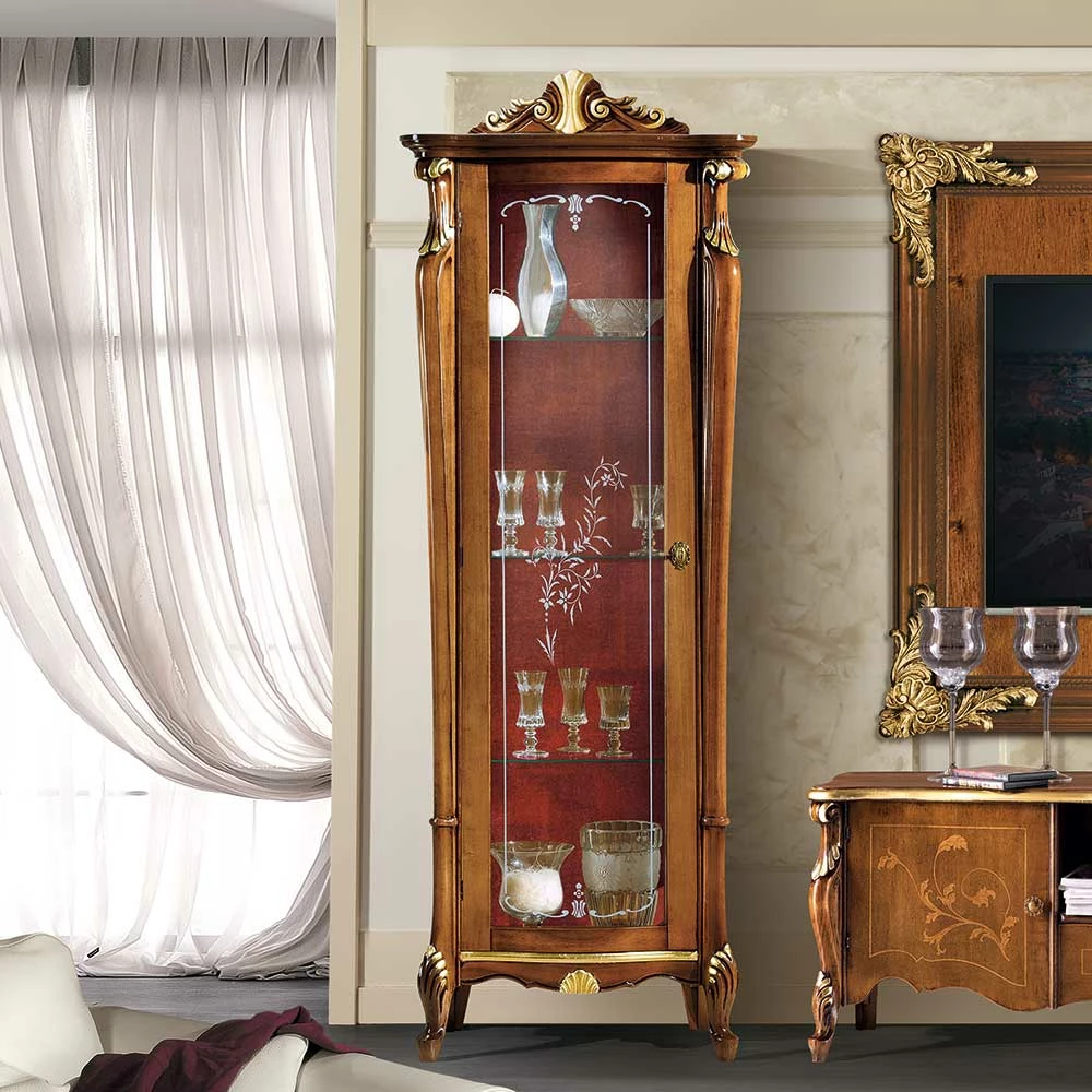 Italienische Vitrine In Nussbaum & Gold & Rot - Carlenna I – Bild 2