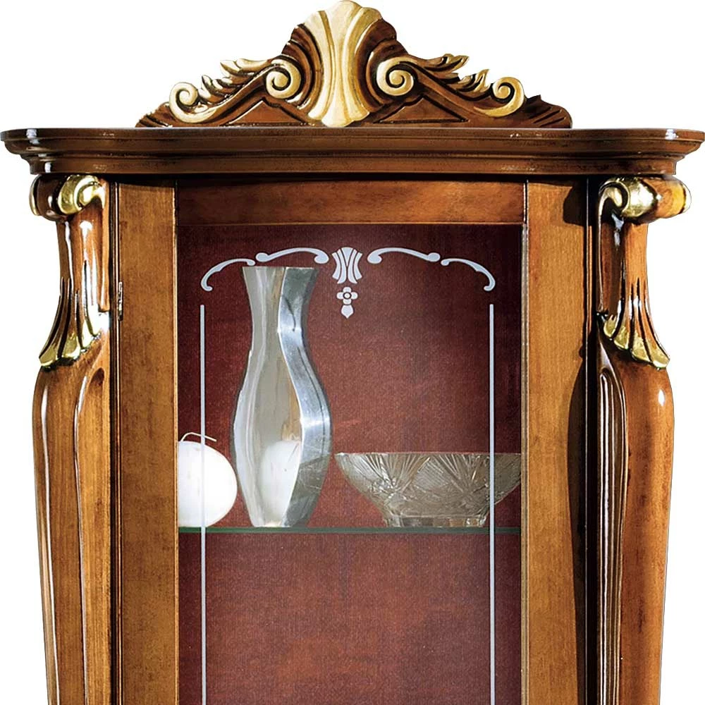 Italienische Vitrine In Nussbaum & Gold & Rot - Carlenna I – Bild 4