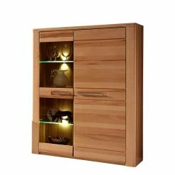 Kernbuche Highboard Jaena Mit LED Beleuchtung
