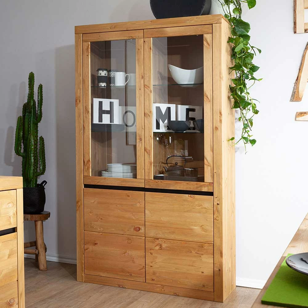 Kiefer Massivholzschrank Mit Glas Türen - Filedria – Bild 2
