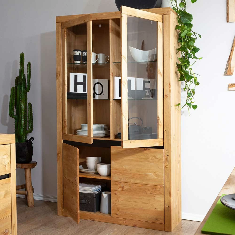 Kiefer Massivholzschrank Mit Glas Türen - Filedria – Bild 3