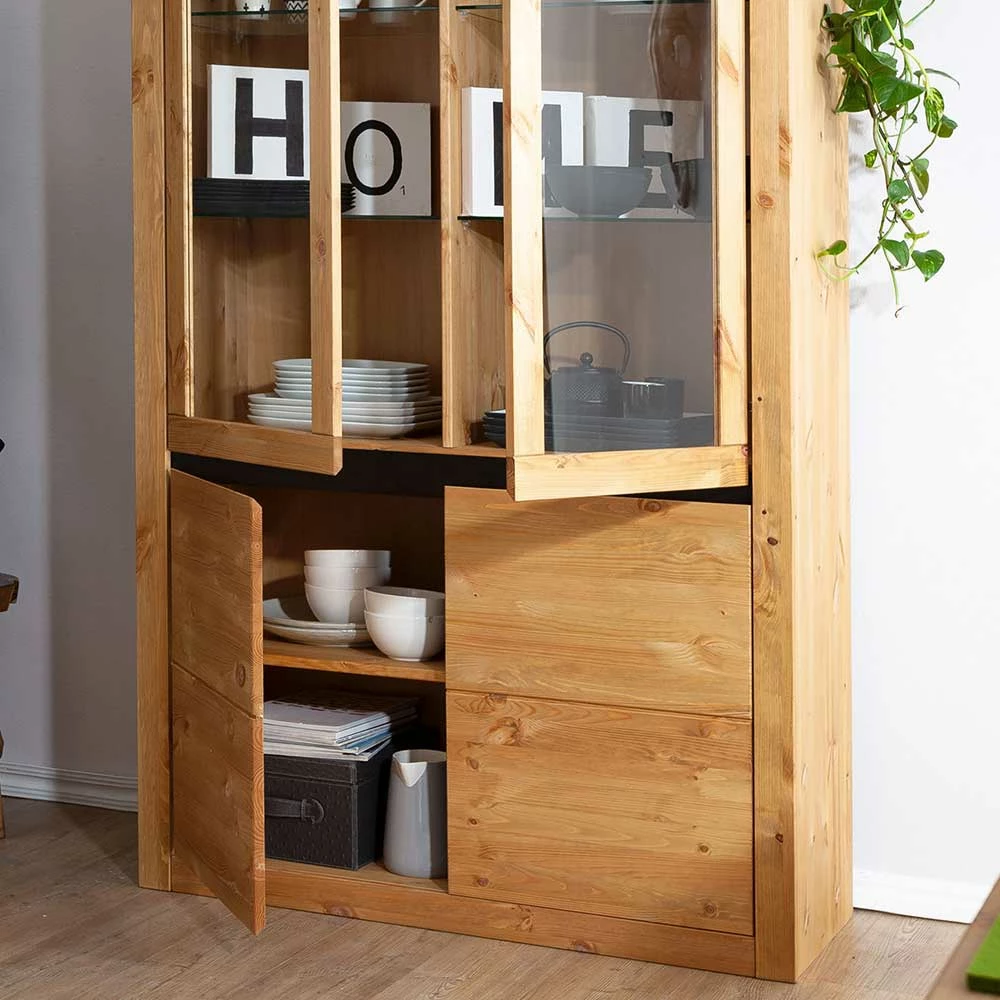 Kiefer Massivholzschrank Mit Glas Türen - Filedria – Bild 4