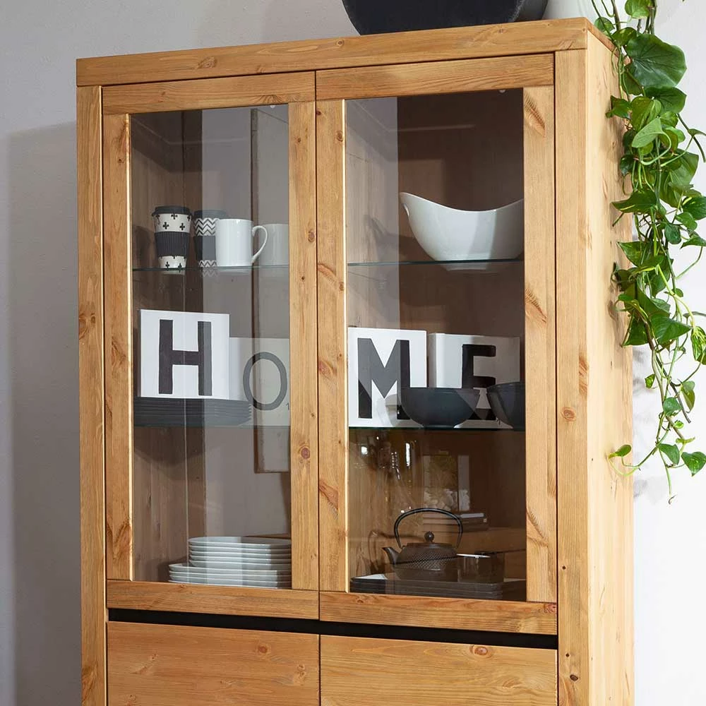 Kiefer Massivholzschrank Mit Glas Türen - Filedria – Bild 6