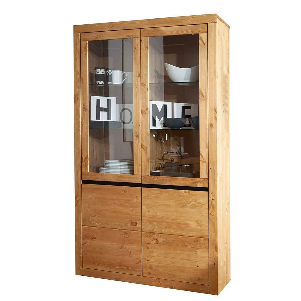 Kiefer Massivholzschrank Mit Glas Türen - Filedria