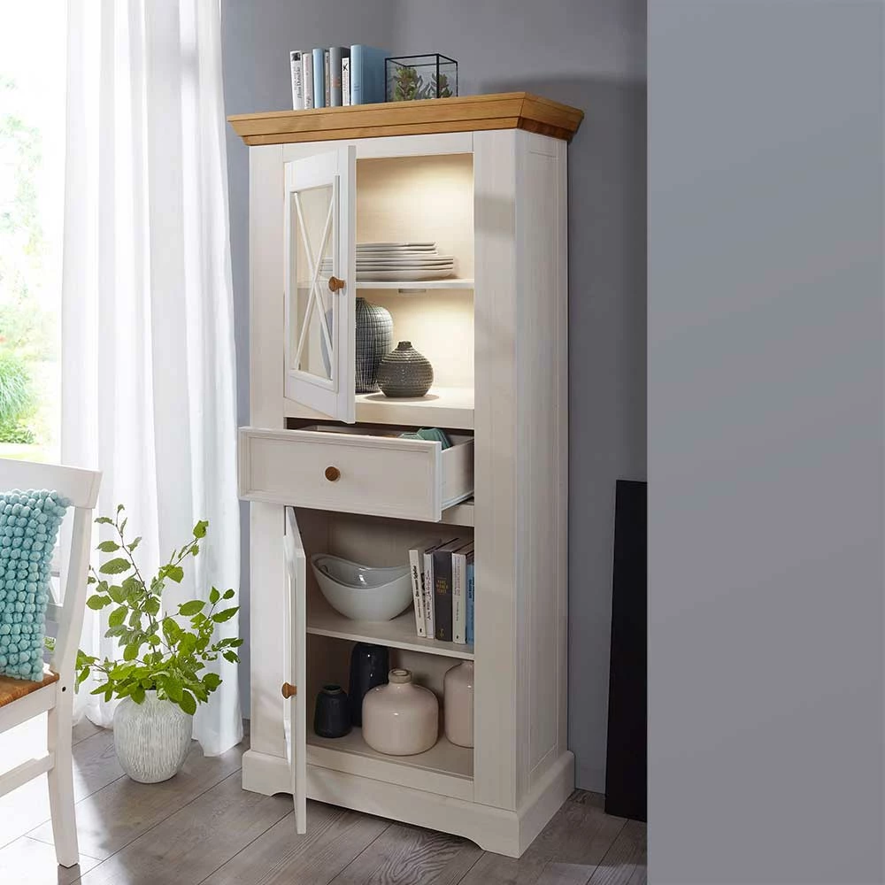 Kiefernholz Vitrine Elvelina In Weiß & Eichefarben – Bild 3