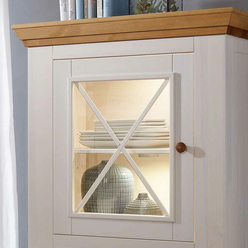 Kiefernholz Vitrine Elvelina In Weiß & Eichefarben – Bild 4
