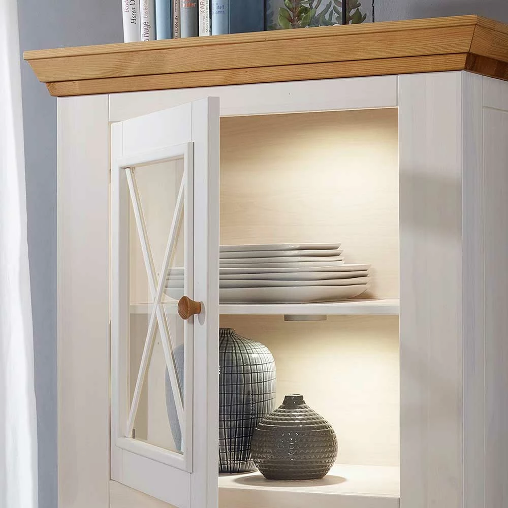 Kiefernholz Vitrine Elvelina In Weiß & Eichefarben – Bild 5