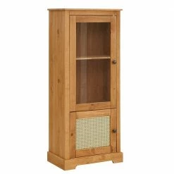 Kleine Landhaus Vitrine Aus Kiefer & Rattan - Ailos