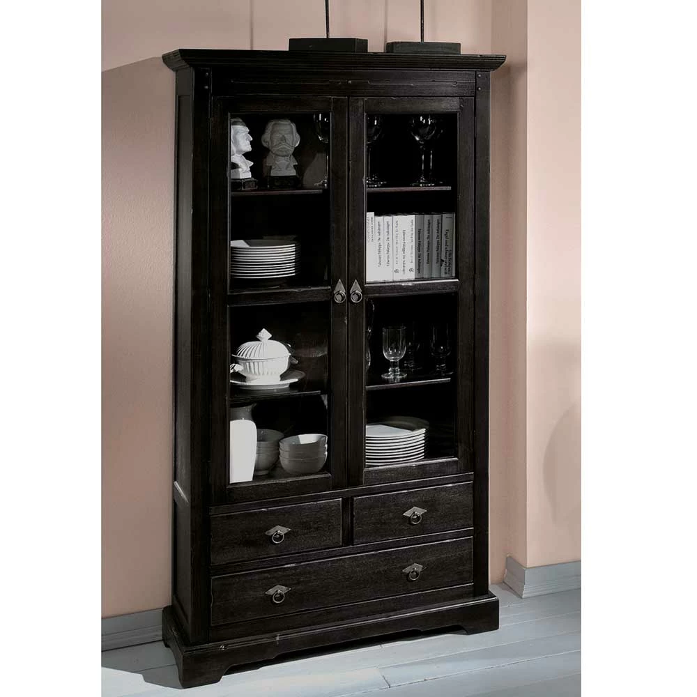 Kolonialstil Vitrine Islando In Schwarzbraun – Bild 2