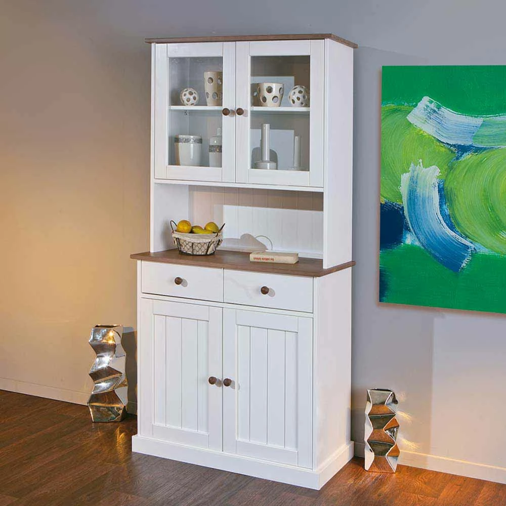 Landhaus Büfett Schrank In Weiß Mit Braun - Vatina – Bild 2