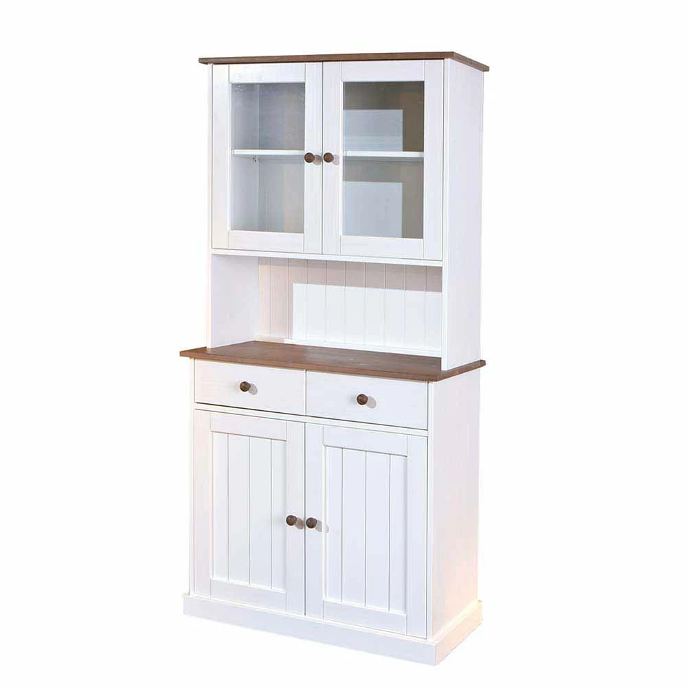 Landhaus Büfett Schrank In Weiß Mit Braun - Vatina