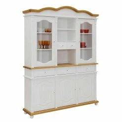 Landhaus Buffet Vitrine In Weiß & Honig - Jadrowa