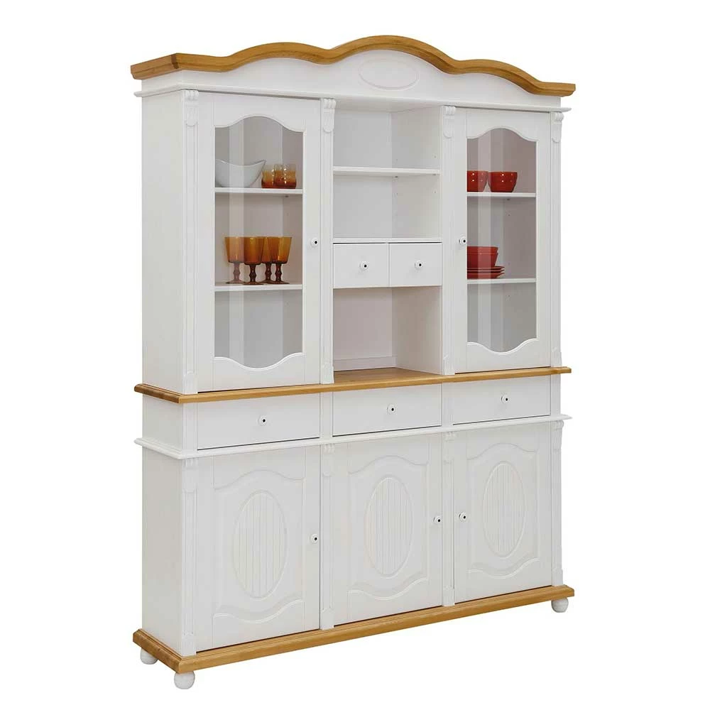 Landhaus Buffet Vitrine In Weiß & Honig - Jadrowa