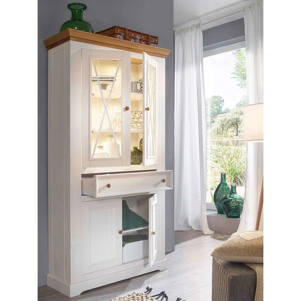 Landhaus Schrank Vitrine In Weiß - Elvelina – Bild 3