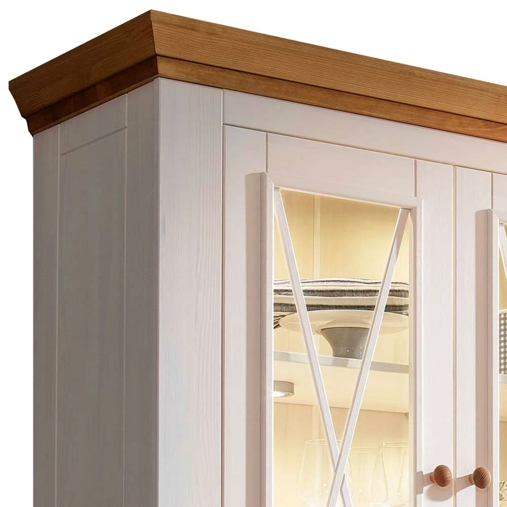 Landhaus Schrank Vitrine In Weiß - Elvelina – Bild 5