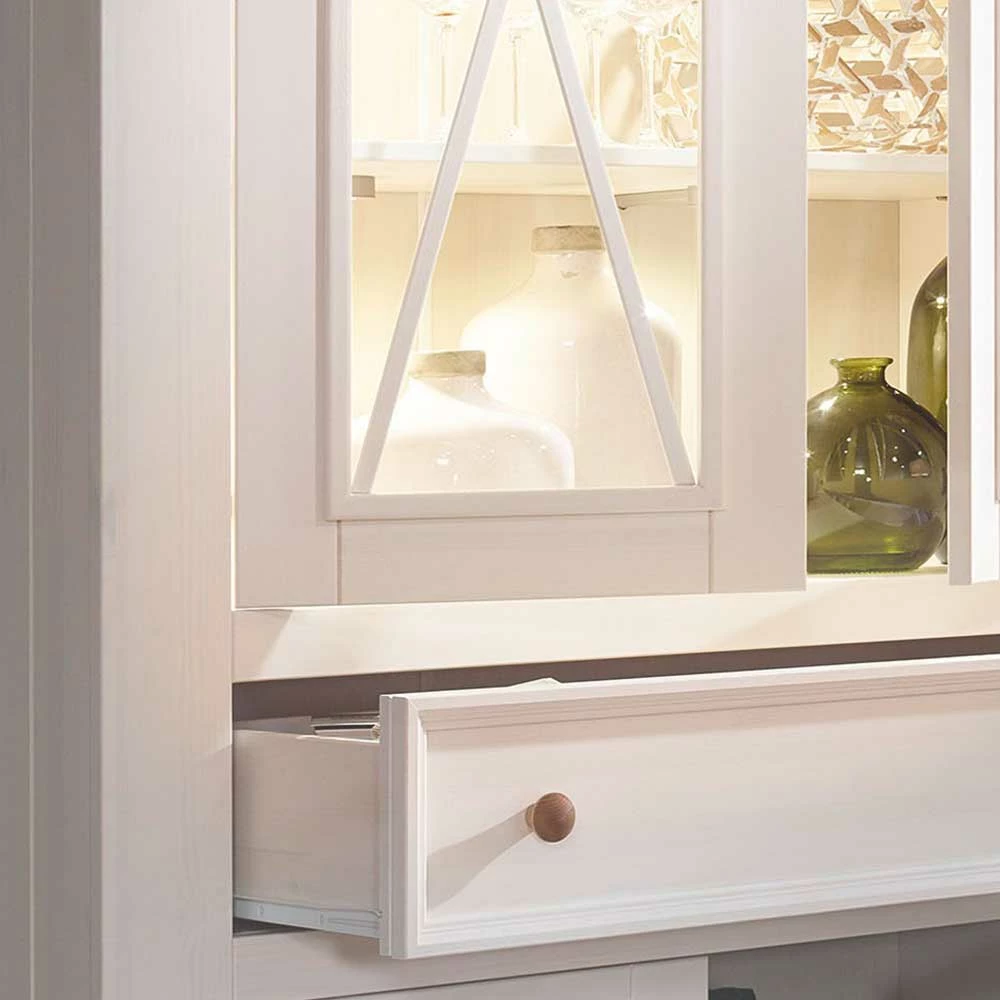 Landhaus Schrank Vitrine In Weiß - Elvelina – Bild 6