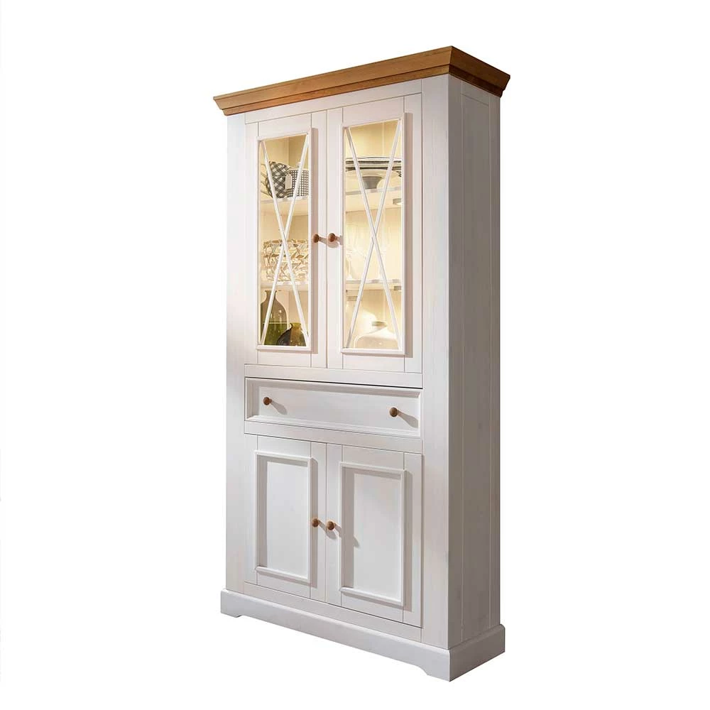 Landhaus Schrank Vitrine In Weiß - Elvelina