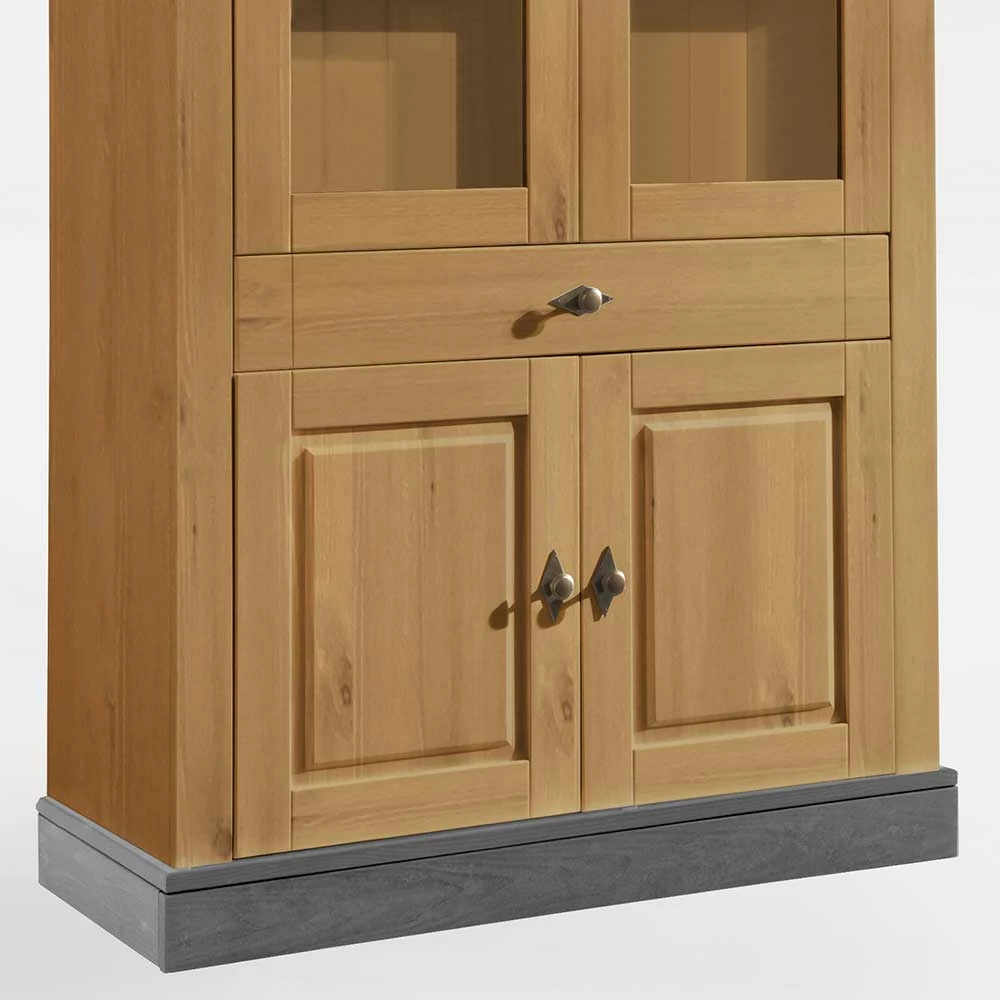 Landhaus Vitrinenschrank In Kiefer Lauge & Grau - Eshelas – Bild 3