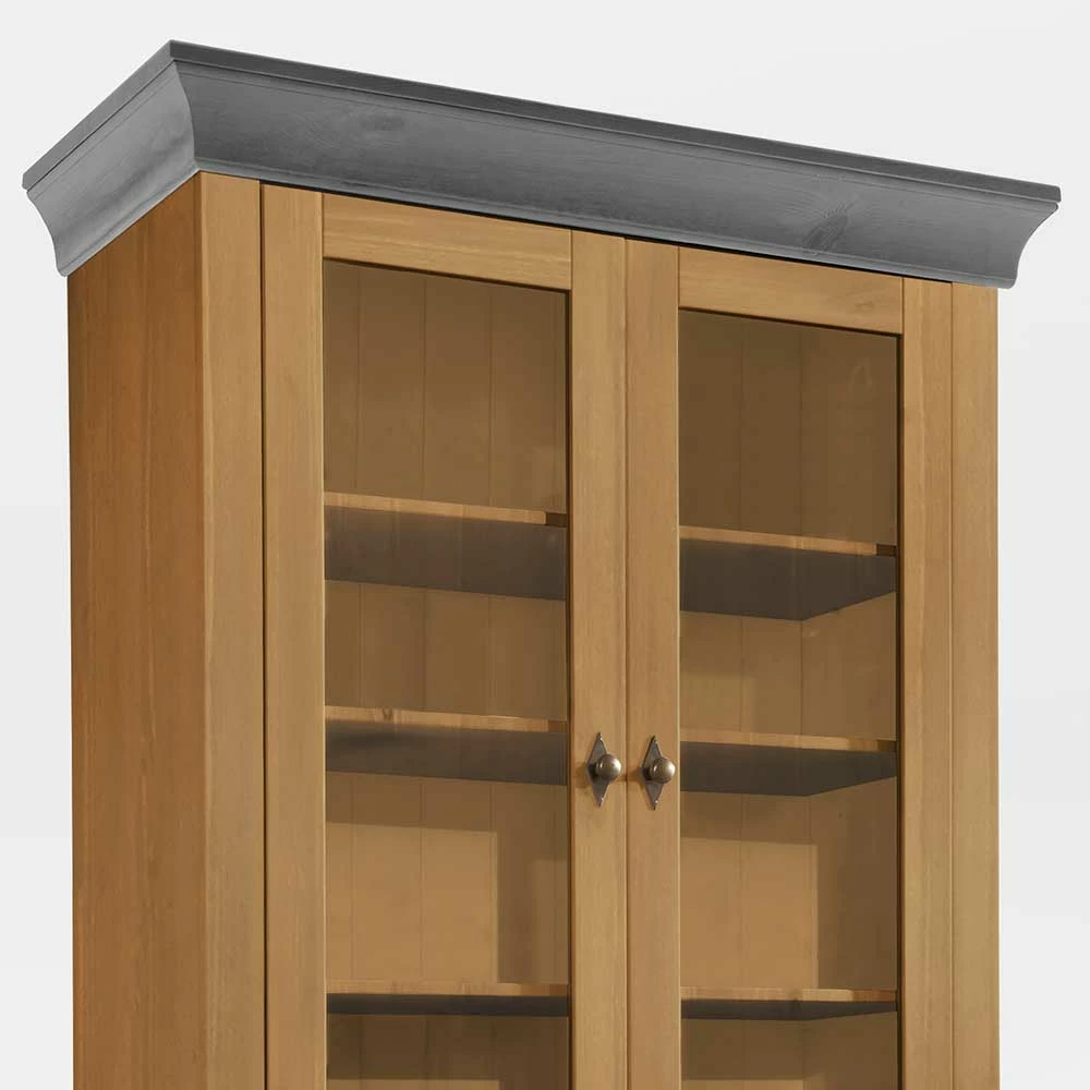 Landhaus Vitrinenschrank In Kiefer Lauge & Grau - Eshelas – Bild 4