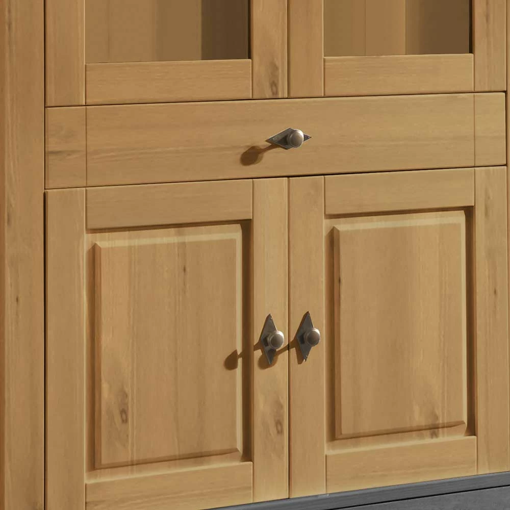 Landhaus Vitrinenschrank In Kiefer Lauge & Grau - Eshelas – Bild 6