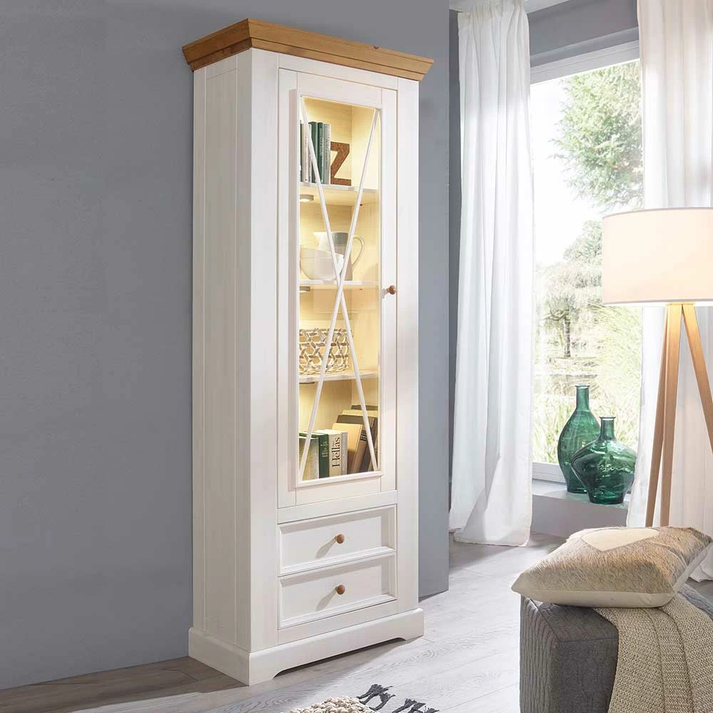 Landhausstil-Vitrinenschrank Elvelina In Weiß – Bild 2