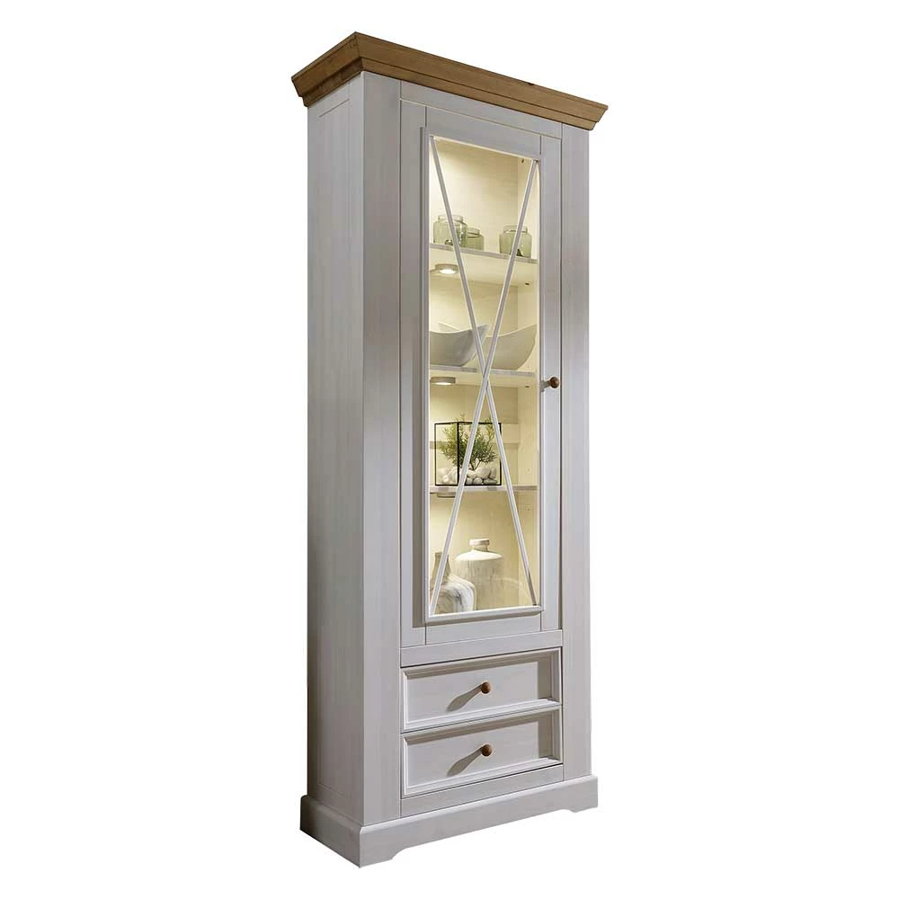Landhausstil-Vitrinenschrank Elvelina In Weiß