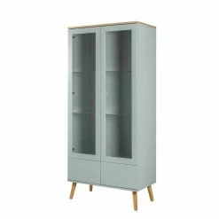 Mid Century Style Vitrinenschrank Akdova In Hellem Grün