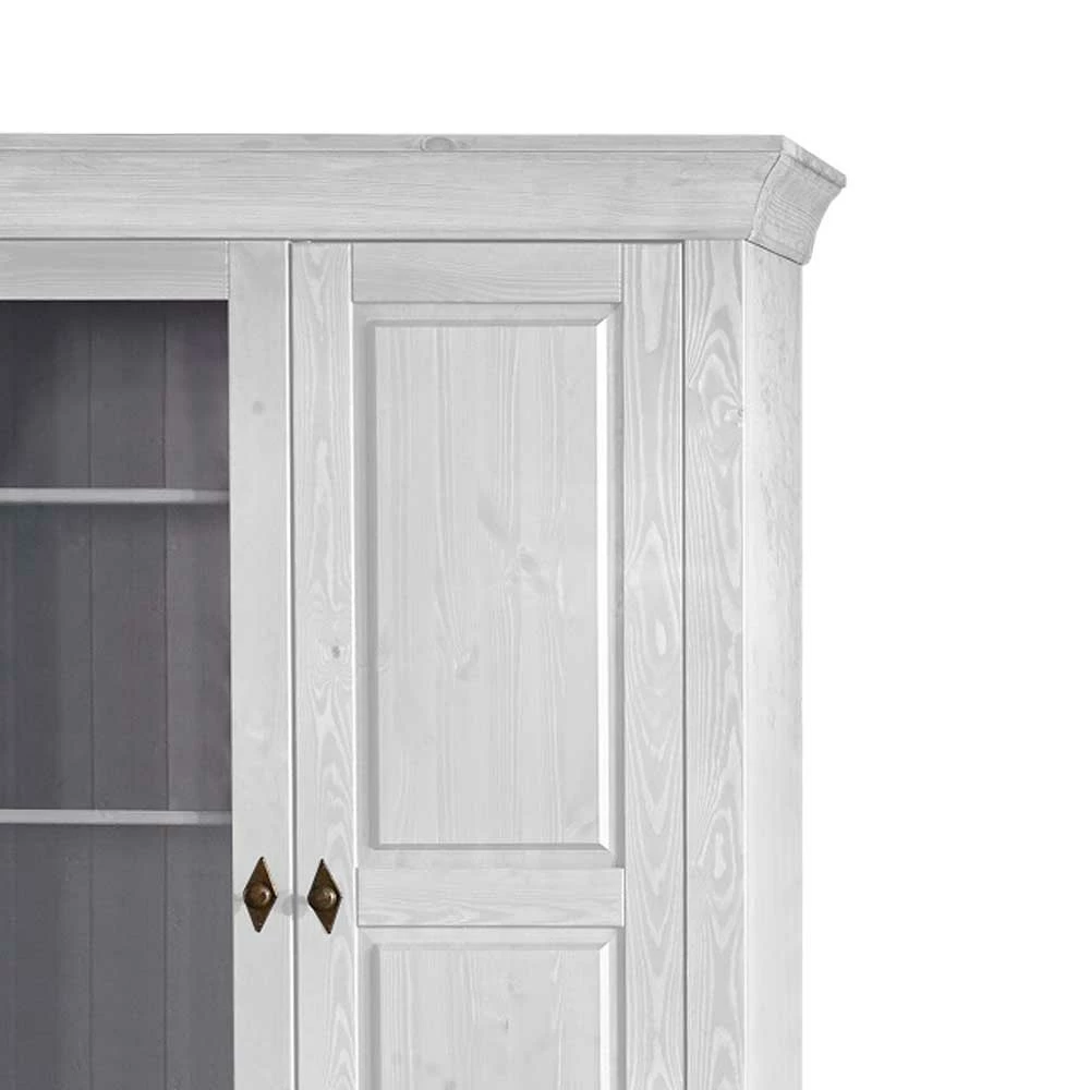 Schrank Vitrine Satumare In Weiß Kiefer Teilmassiv – Bild 3