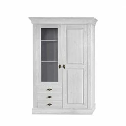 Schrank Vitrine Satumare In Weiß Kiefer Teilmassiv