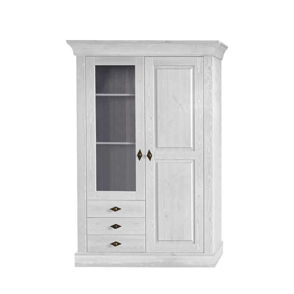 Schrank Vitrine Satumare In Weiß Kiefer Teilmassiv