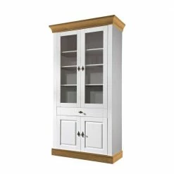 Standvitrine Sibiuta In Weiß Kiefer Teilmassiv