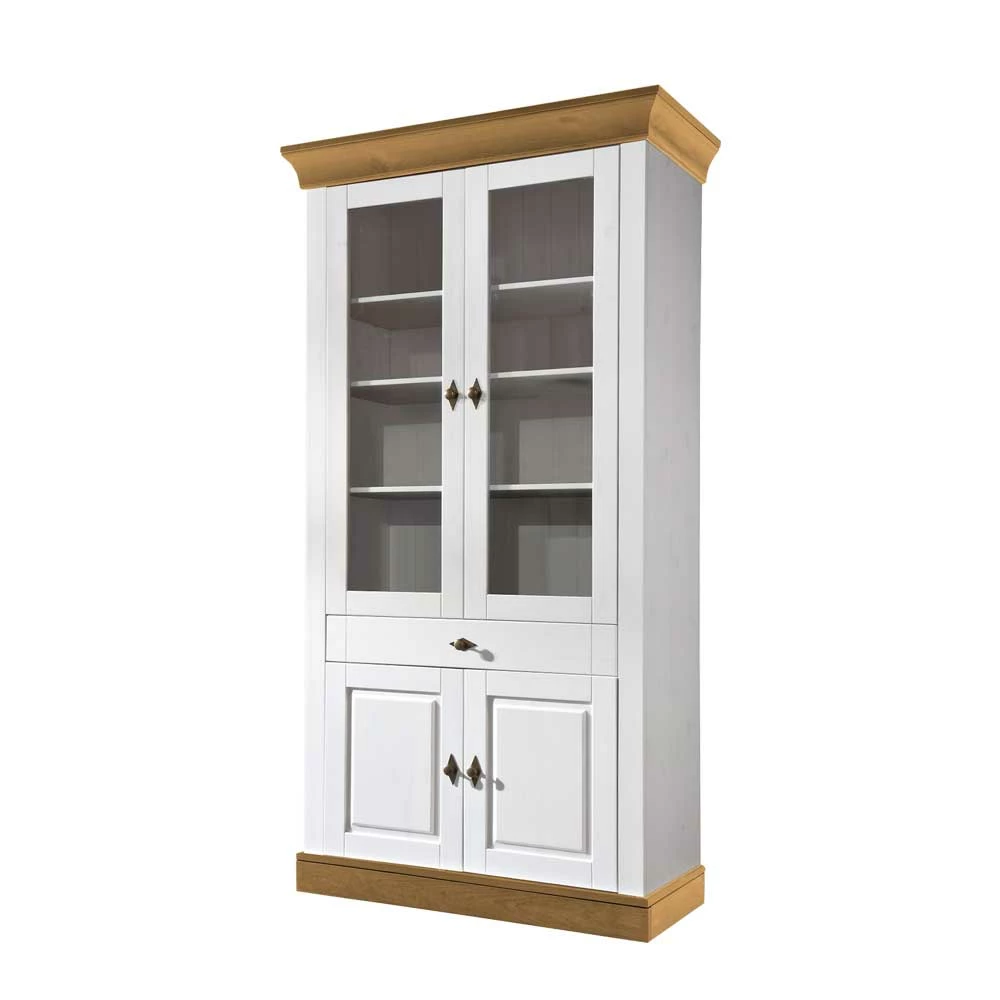 Standvitrine Sibiuta In Weiß Kiefer Teilmassiv