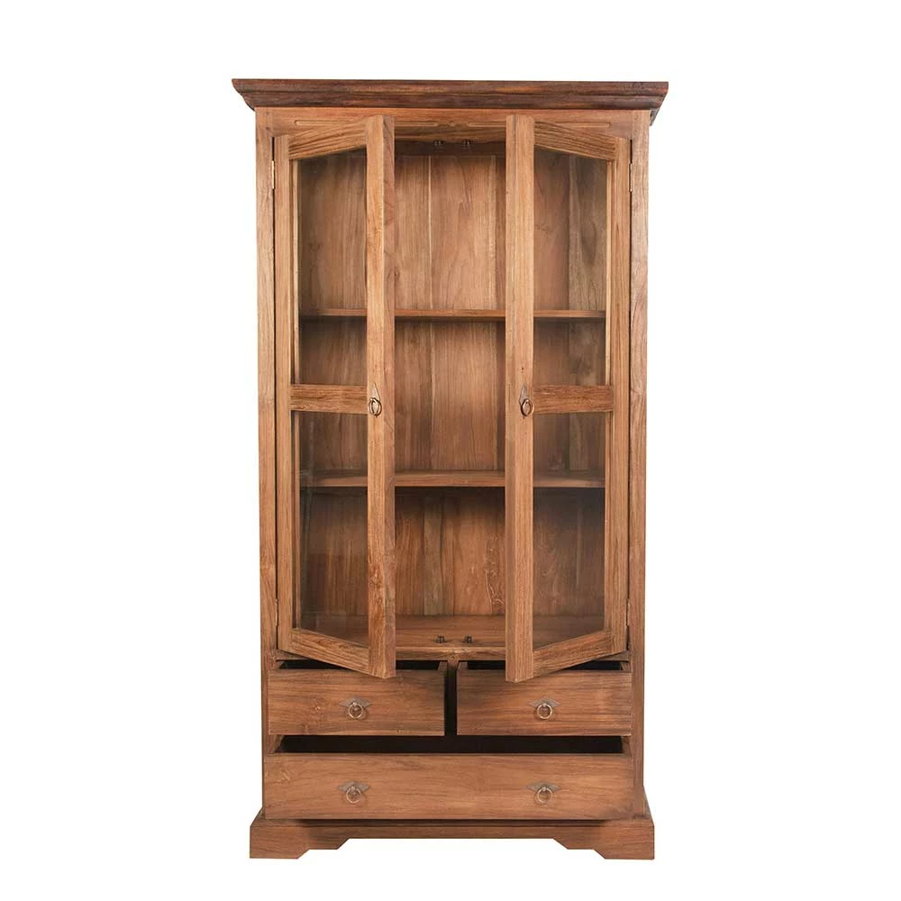 Teakholz Vitrinenschrank Mangato Im Landhausstil – Bild 4