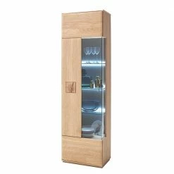 Teilmassive Standvitrine In Eiche Bianco Pontros Optional Mit LED