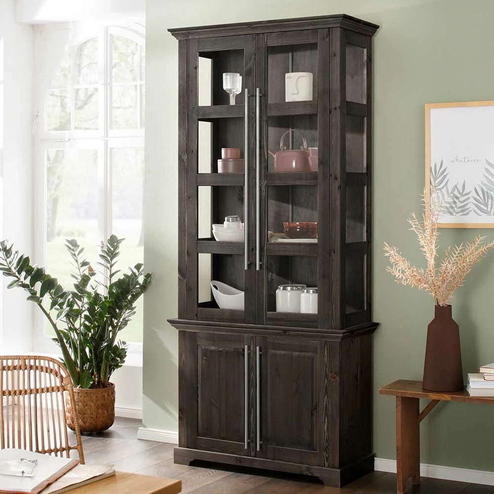 Vitrine Aus Dunkel Lackiertem Kiefernholz - Syvila – Bild 2