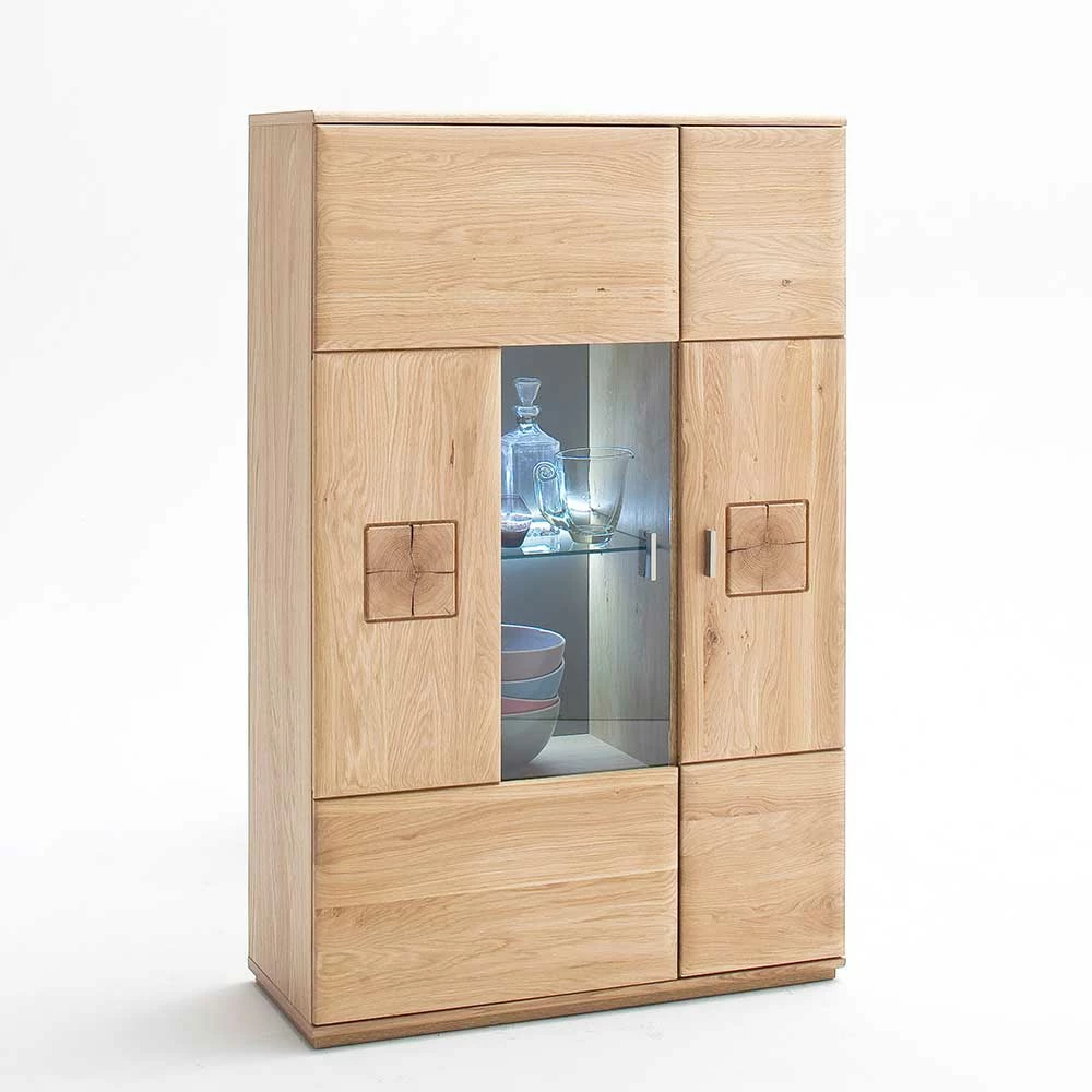 Vitrine Highboard Optional Mit LED Pontros Eiche Bianco Teilmassiv – Bild 2