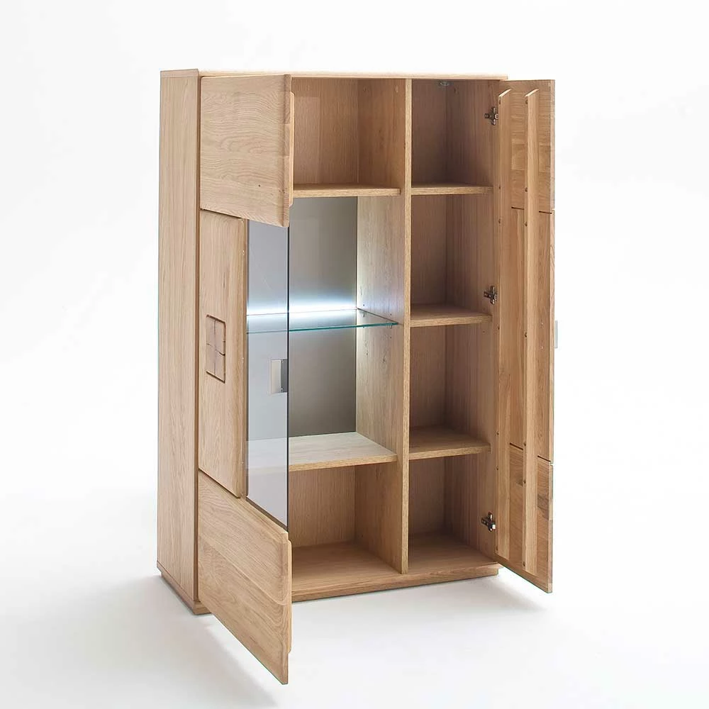 Vitrine Highboard Optional Mit LED Pontros Eiche Bianco Teilmassiv – Bild 3