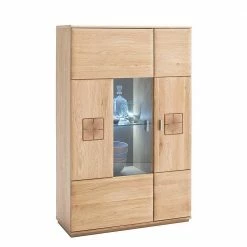 Vitrine Highboard Optional Mit LED Pontros Eiche Bianco Teilmassiv