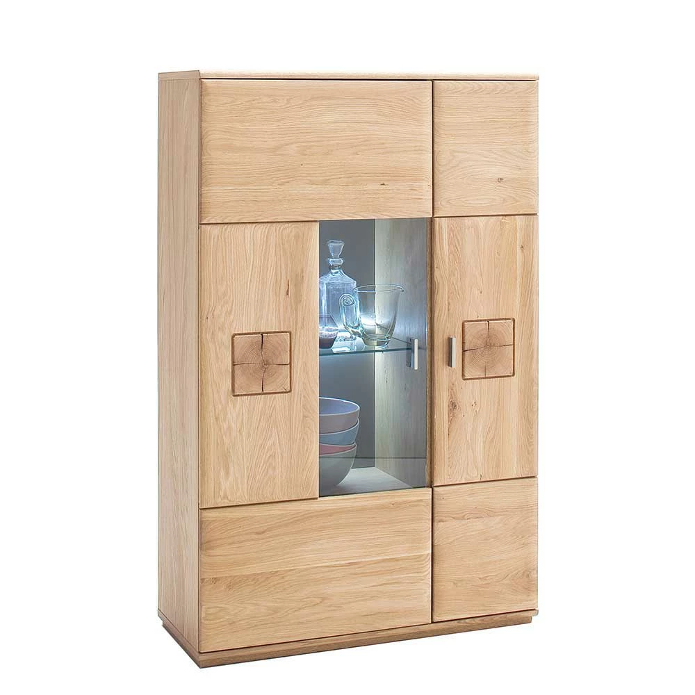 Vitrine Highboard Optional Mit LED Pontros Eiche Bianco Teilmassiv