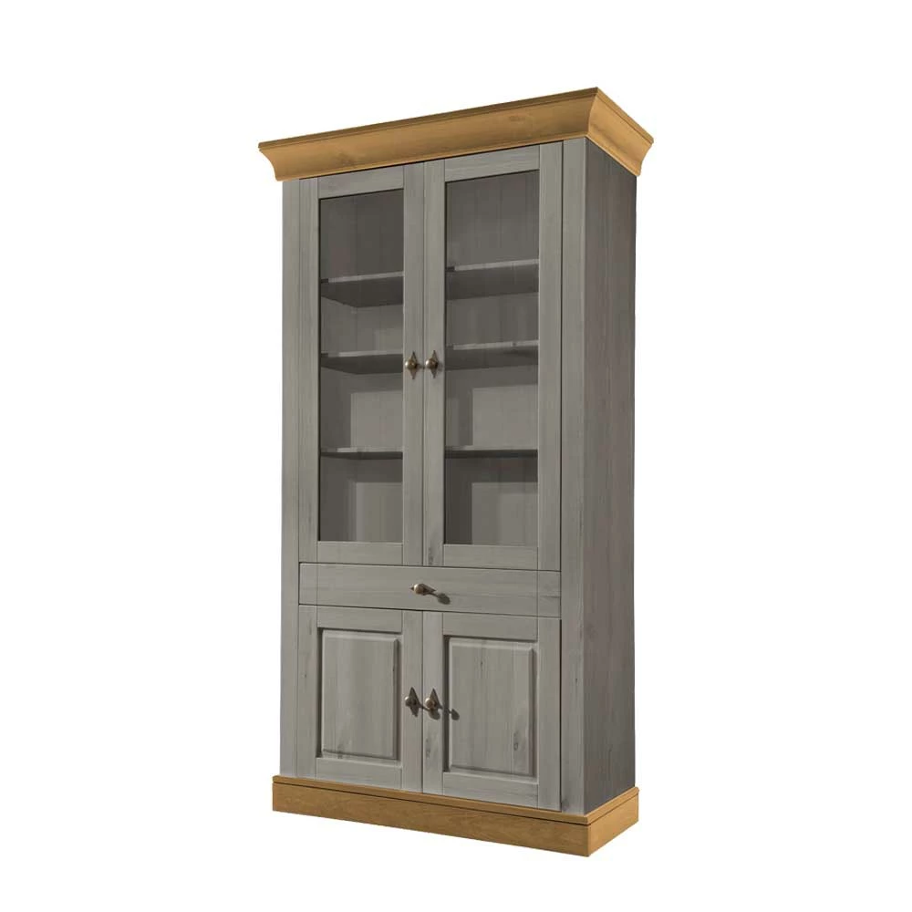 Vitrinenschrank Cempino In Grau Und Natur