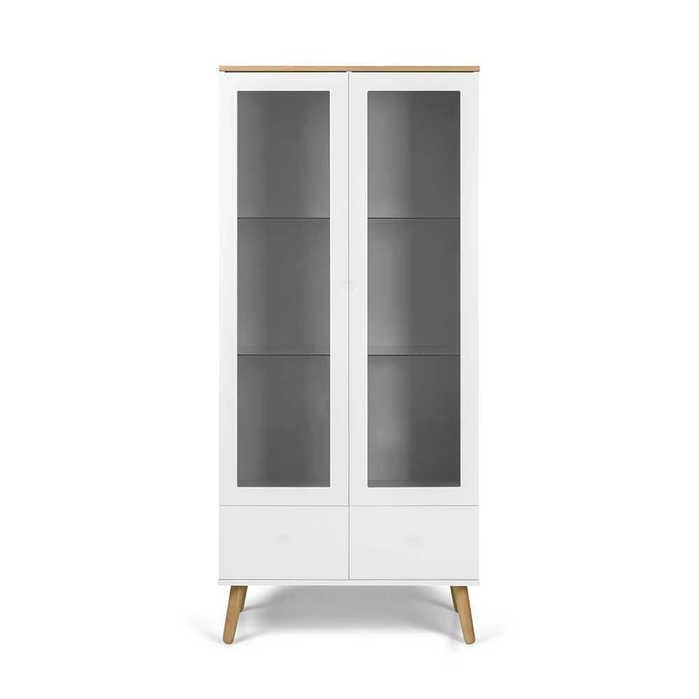 Weiße Stauraumvitrine Mit Furnier Eiche Vudian Im Mid Century Stil – Bild 2