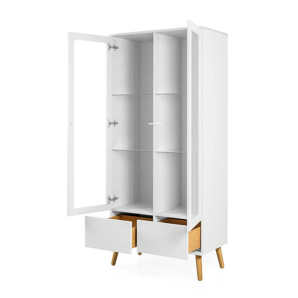 Weiße Stauraumvitrine Mit Furnier Eiche Vudian Im Mid Century Stil – Bild 3