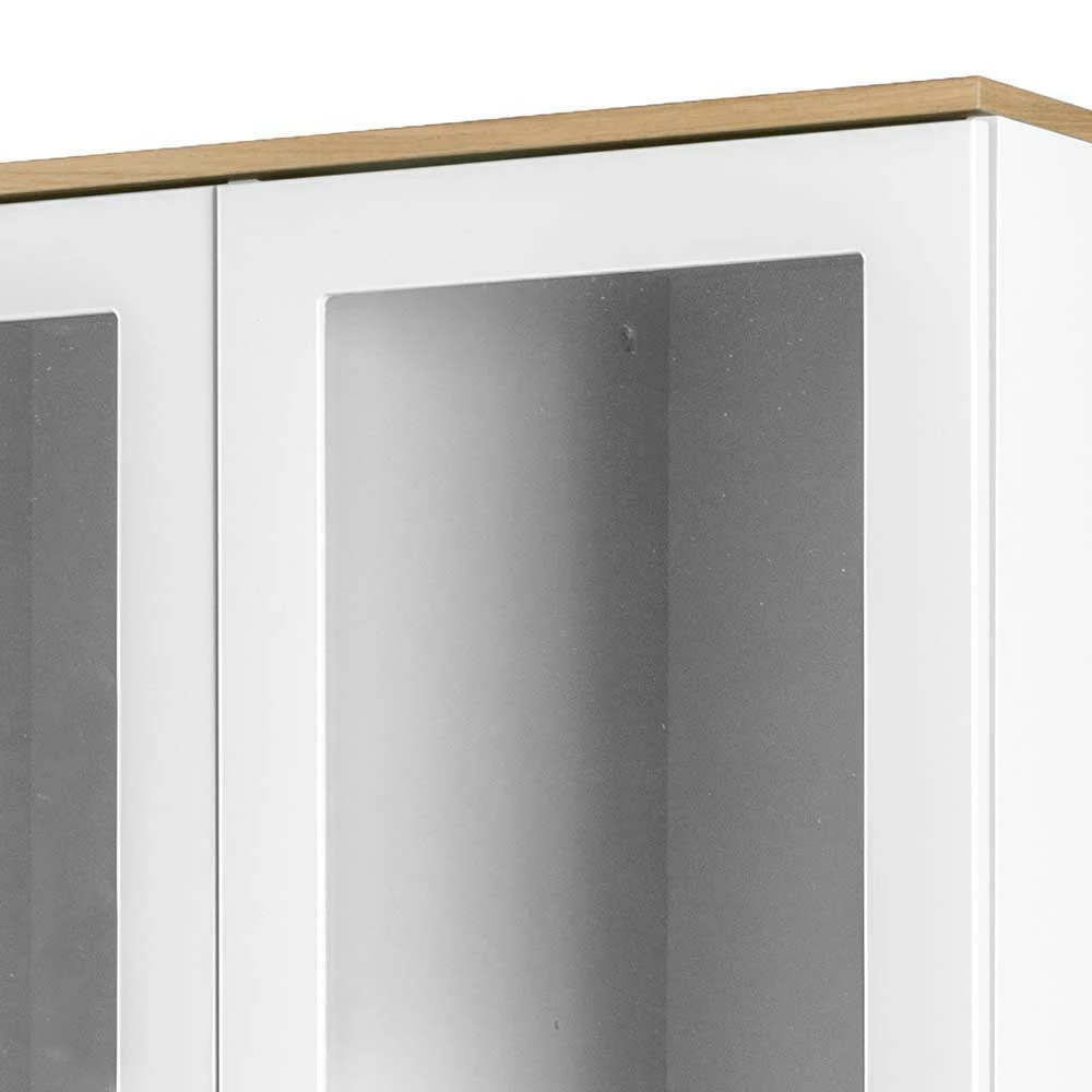 Weiße Stauraumvitrine Mit Furnier Eiche Vudian Im Mid Century Stil – Bild 5