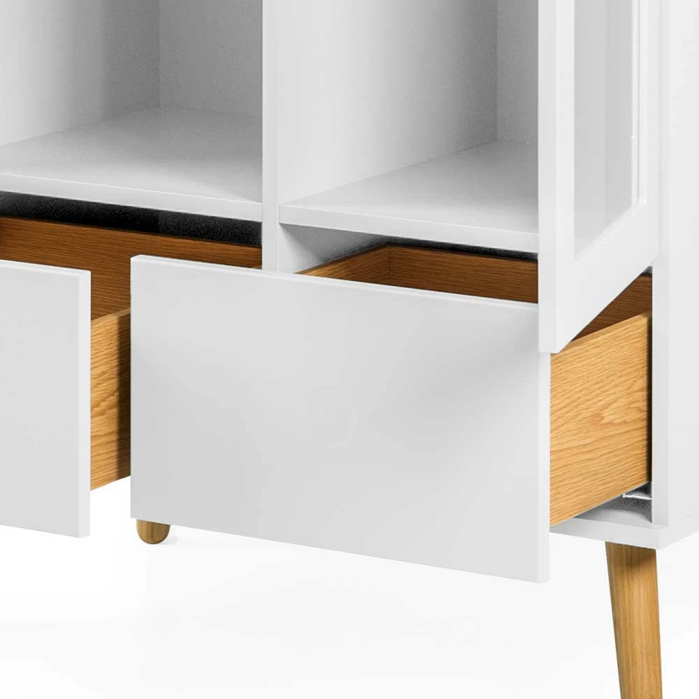 Weiße Stauraumvitrine Mit Furnier Eiche Vudian Im Mid Century Stil – Bild 6