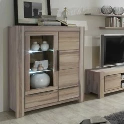 Wildeiche Highboard Thivios Mit Glastür