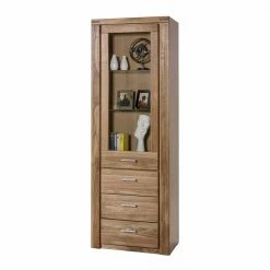 Wildeiche Vitrinenschrank Mit 3 Schubladen - Maila