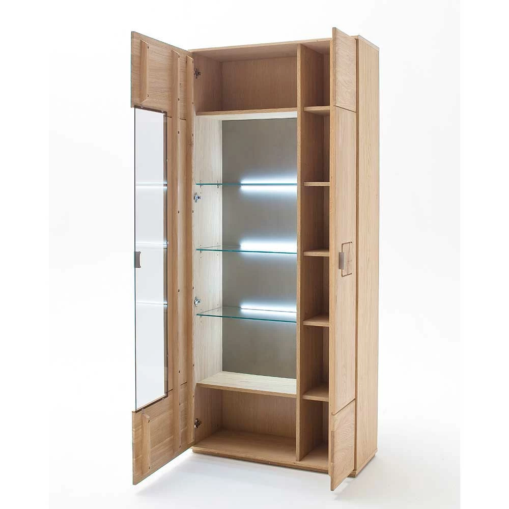 Wohnraum Vitrinenschrank Pontros In Eiche Bianco Teilmassiv – Bild 3