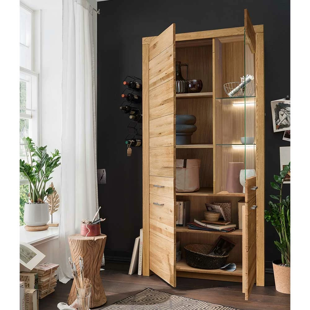 Wohnzimmer Massivholzschrank Mit Glas Einsatz - Loitons – Bild 3