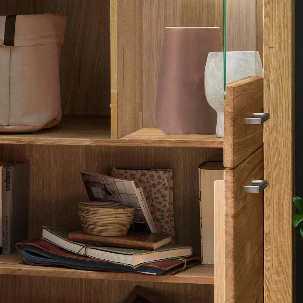 Wohnzimmer Massivholzschrank Mit Glas Einsatz - Loitons – Bild 5
